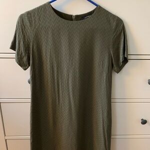 Olivaceous Olive Chevron Textured Shift Mini Dress